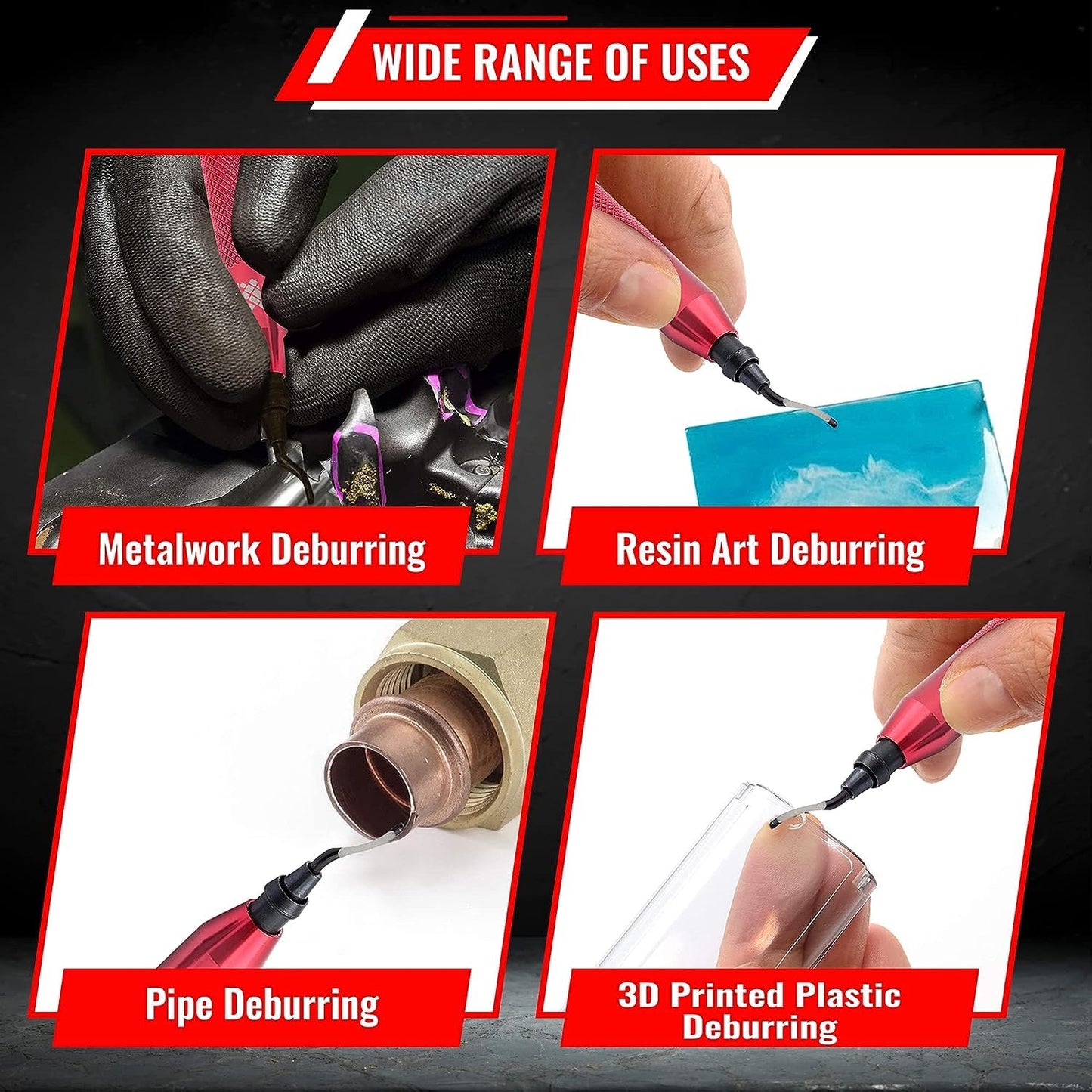 AFA Tooling - Deburring Tool with 30 Extra High Speed Steel Swivel Blades - Works on Metal, Resin, PVC Pipes, Copper, Plastic and 3D Printed Edges - Plumbing & 3D Printing Burr Removal Reamer Tool