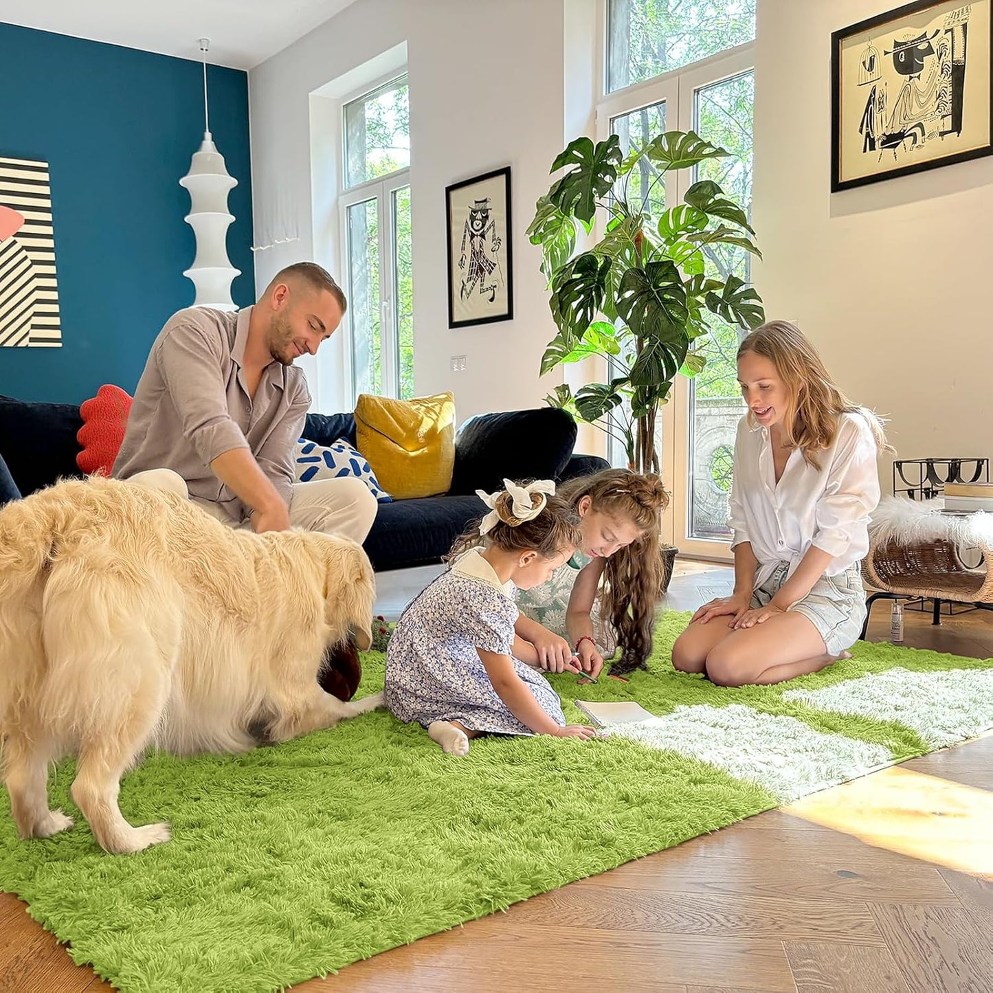 OLANLY 2x4 Machine Washable Runner Rug - Soft Fluffy Shaggy Design for Bedroom & Hallway | Grass Green