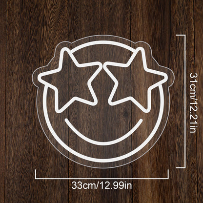 Lightning Eyes Smile Neon Sign – 13"x12.2" LED Wall Light with 5-Level Dimmable Brightness – Fun Room Decor for Bedroom, Dorm, Gaming Room, Bar, Bachelorette, Wedding & Birthday Party (Star Eyes)
