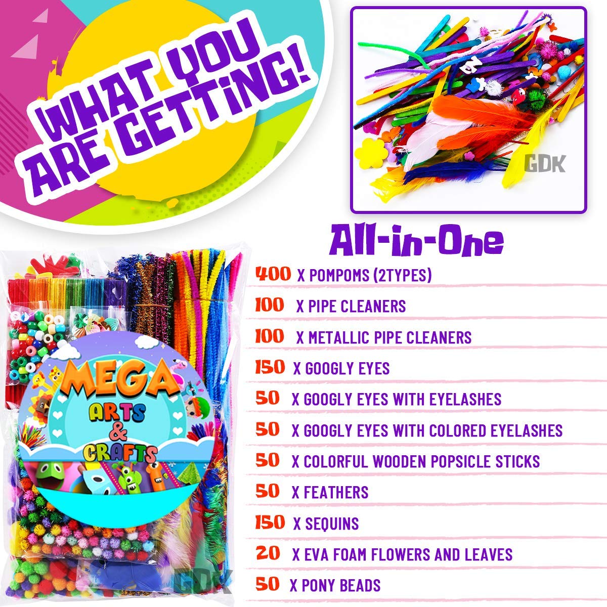 Goody King Arts and Crafts Supplies for Kids - 1170Pcs+ Craft Art Supply Kit for Toddlers Kids Craft Supplies & Materials Age 4 5 6 7 8 9 - Christmas D.I.Y. Crafting School Supplies
