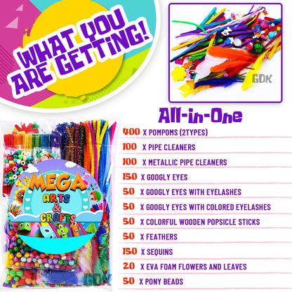 Goody King Arts and Crafts Supplies for Kids - 1170Pcs+ Craft Art Supply Kit for Toddlers Kids Craft Supplies & Materials Age 4 5 6 7 8 9 - Christmas D.I.Y. Crafting School Supplies
