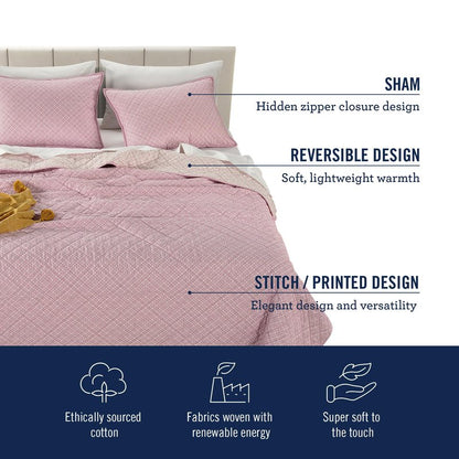 Izod 100% Cotton Percale Pre-Washed Quilt Set, Ultra-Soft & Reversible Bedding, Twin Cotton Comforter, Wrinkle-Resistant 2-Pc Cotton Bedspread with Matching Shams, All-Season Comfort - Pink Mosaic