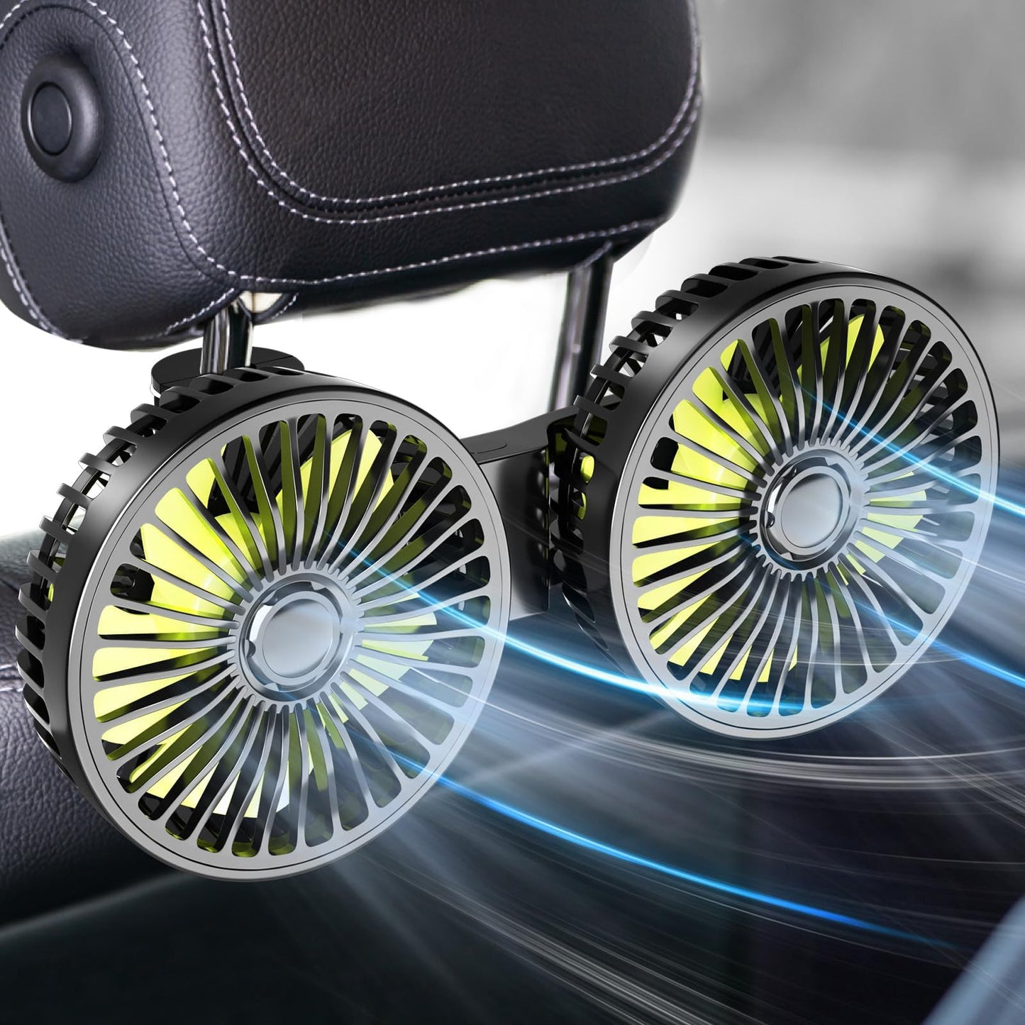 Dealswin Car Fan for Backseat kids, Dual Head USB Car Seat Fans, 360° Rotatable Strong Wind Rear Headrest CarFan for Baby, Air Circulation Fan with Adjustable Clip for Vehicles SUV RV