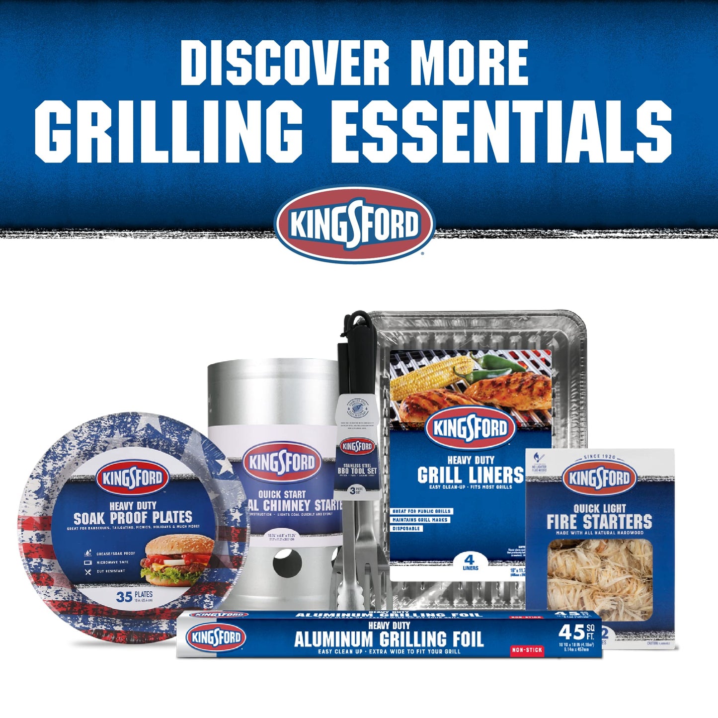 Kingsford Extra Tough Aluminum Grill Liners, Disposable Foil Grill Toppers for Outdoor Grills, Helps Keep Food and Sauce from Falling Through Grates, 16 x 11.75 in, 14 Count