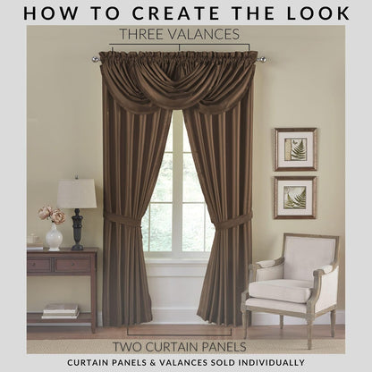 Elrene Home Fashions Versailles Room-Darkening Faux-Silk Waterfall Window Valance, 52" x 36", Chocolate Brown