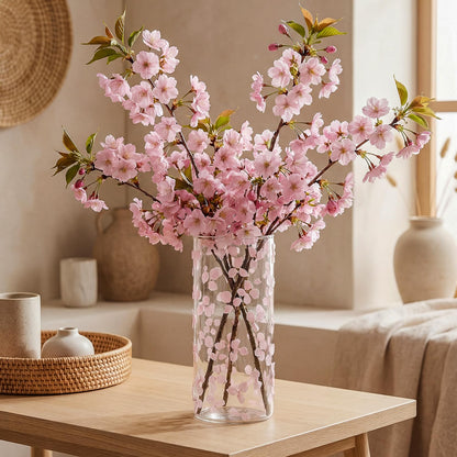 Ferrochef 8 Inch Pressed Flower Vase Clear Pink Glass Pressed Floral Vase Real Flower Art Decorative for Home Kitchen Bedroom Office Living Room Shelf Centerpiece Table Wedding Housewarming Gift