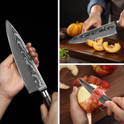 Wakoli EDIB Essentials 3-Piece Damascus Knife Set – Professional Chef's Knives with VG10 Core & 67-Layer Damascus Steel Blades, Ergonomic Pakkawood Handles – Premium Kitchen Knives in Elegant Gift Box
