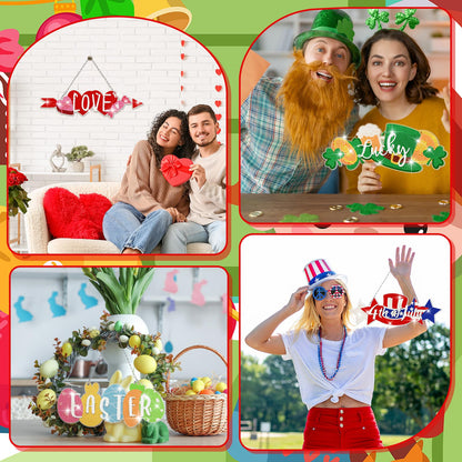 Cinnvoice 12 Pcs Seasonal Diamond Art Wreath Kits Holiday 5d DIY Diamond Painting Signs Germ Hanging Art Ornaments for Wall Door Decorations (Rustic)