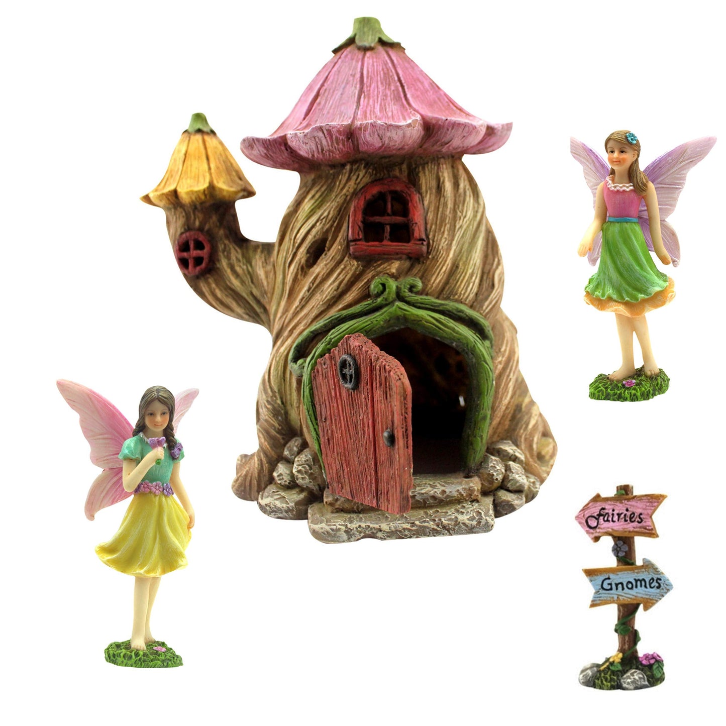 PRETMANNS Fairy Garden House Kit - Outdoor Fairy Houses for Outside with Accessories, Miniature Village Decor for Adults, Large Fairy House 7 Inch (18cm), Garden Decor Set
