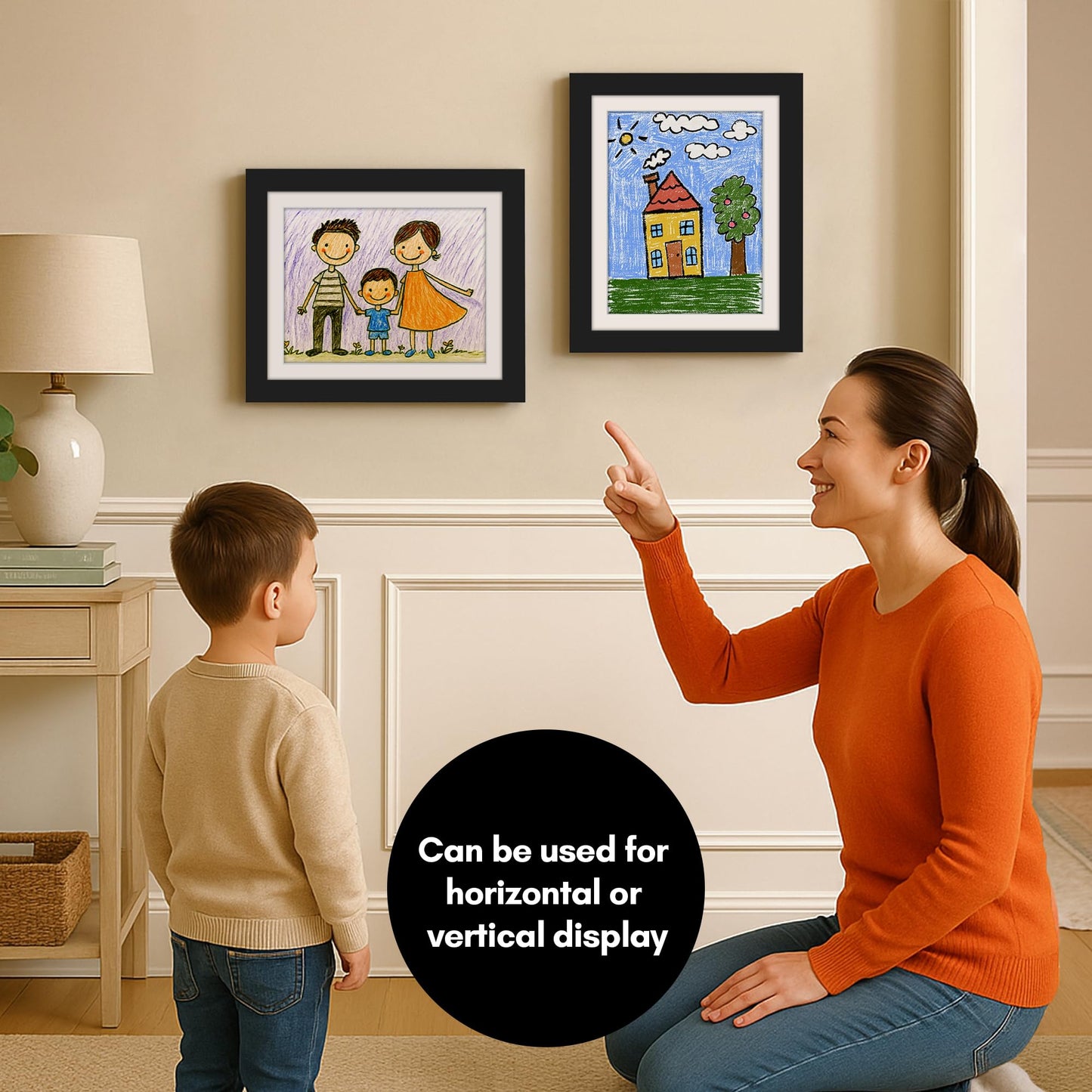 Americanflat Kids Artwork Frame Changeable (Black) - Magnetic Door Holds 100 Art Pieces - 8.5x11 Letter Size Display with Mat or 10x12.5 Without Mat - My Mini Masterpiece