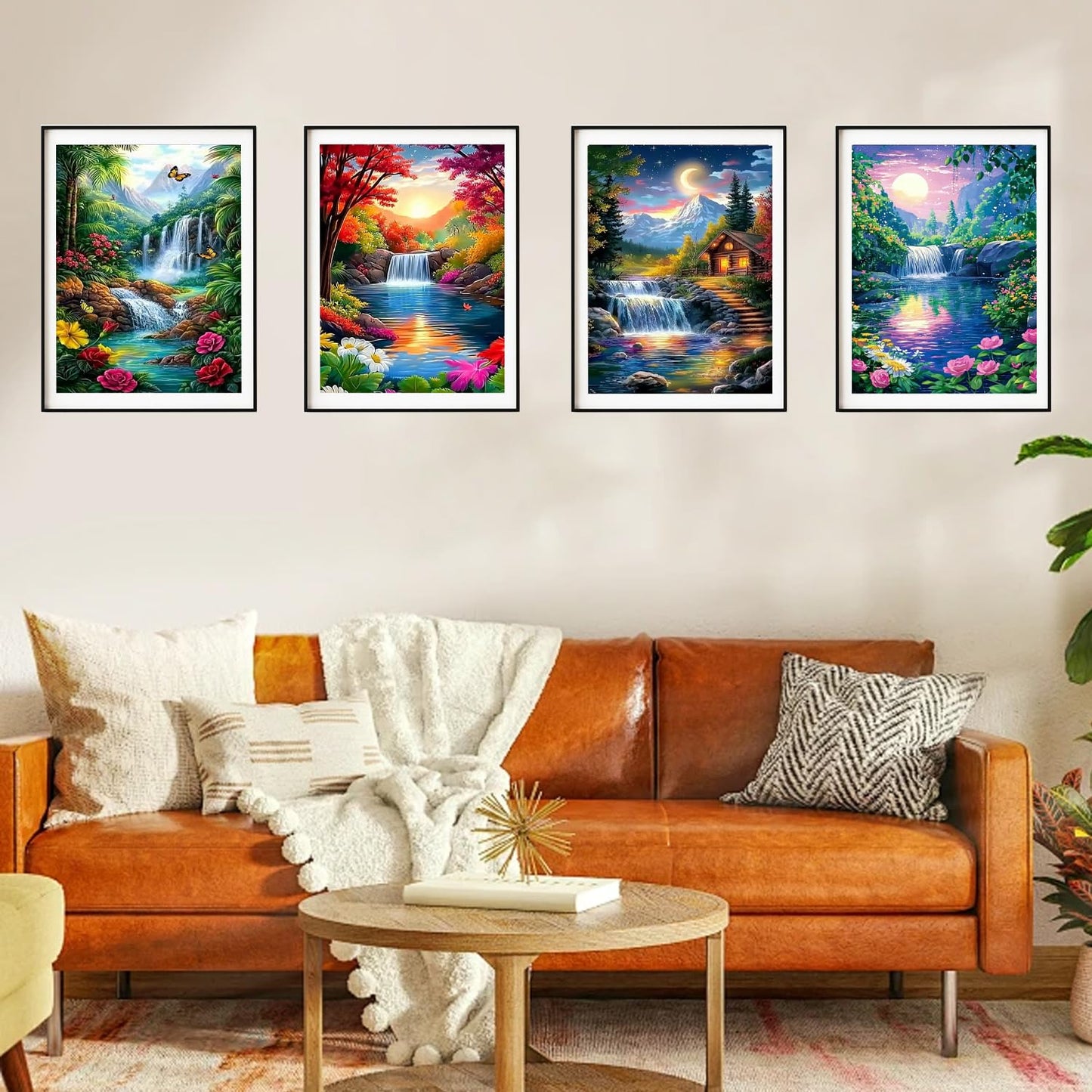 DOZEEZOP 4 Pack 5D Diamond Painting Kits for Adults, Landscape Diamond Art Kits for Beginners of All Ages, Round Full Drill Painting by Numbers Crafts Home Wall Decor 12 x 16 Inches Red
