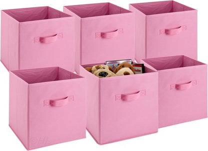 Handy Laundry 6-Pack Foldable Cube Storage Bins - Decorative Collapsible Organizers for Shelves & Closets (Pink)