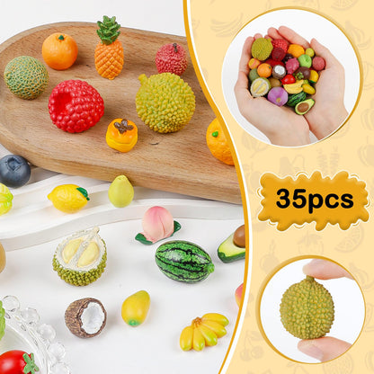 TaoQ C 35 PCS Mini Resin Artificial Fruits Miniature Fruits Realistic Mini Fruit Fake Strawberry Lemon Banana for DIY Craft House Kitchen Garden Cake Party Store Display Decoration