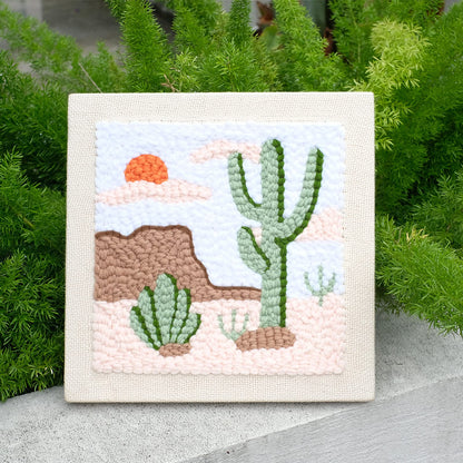 HAND U JOURNEY Cactus Punch Needle Kit, 9.4" x 9.4" Beginner Rug Hooking Kit with Adjustable Punch Needle Pen, DIY Embroidery Craft Gift for Adults