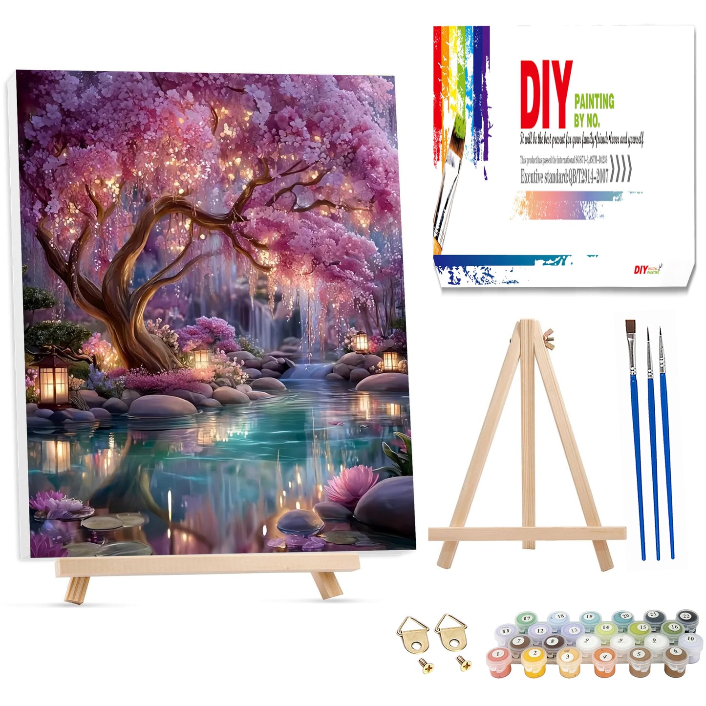 Tree of Life Paint by Number Adult with Frame Wooden Easel,Adult Paint by Numbers Tree of Life,Paint by Numbers Kit for Adults,DIY Acrylic Paint by Numbers for Adults Home Wall Decor 12x16inch