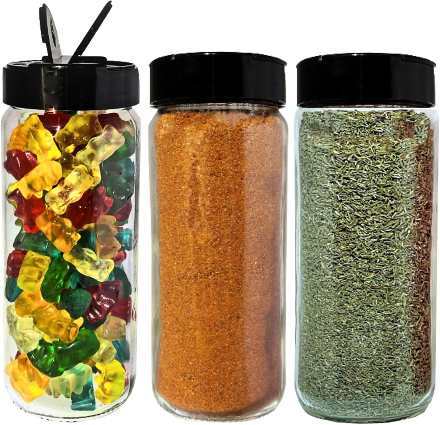 16oz Set 3 (3 pack) JARMING COLLECTIONS Glass Spice Shakers with Lids of Large Seasoning Containers with Shaker Tops