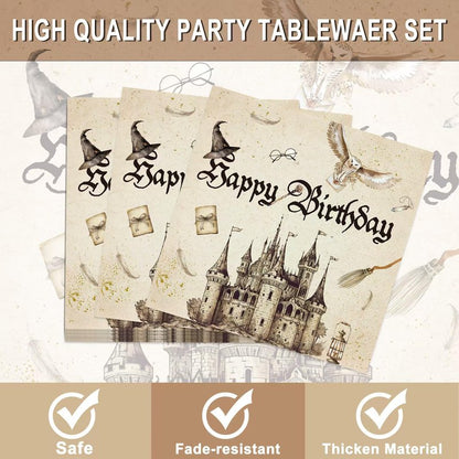 120 Pcs Magical Wizard Party Supplies for Boys Girls Witch Wizard Magic Happy Birthday Tableware Set Magical Party Plates and Napkins Kit Party Serves 20 Guests