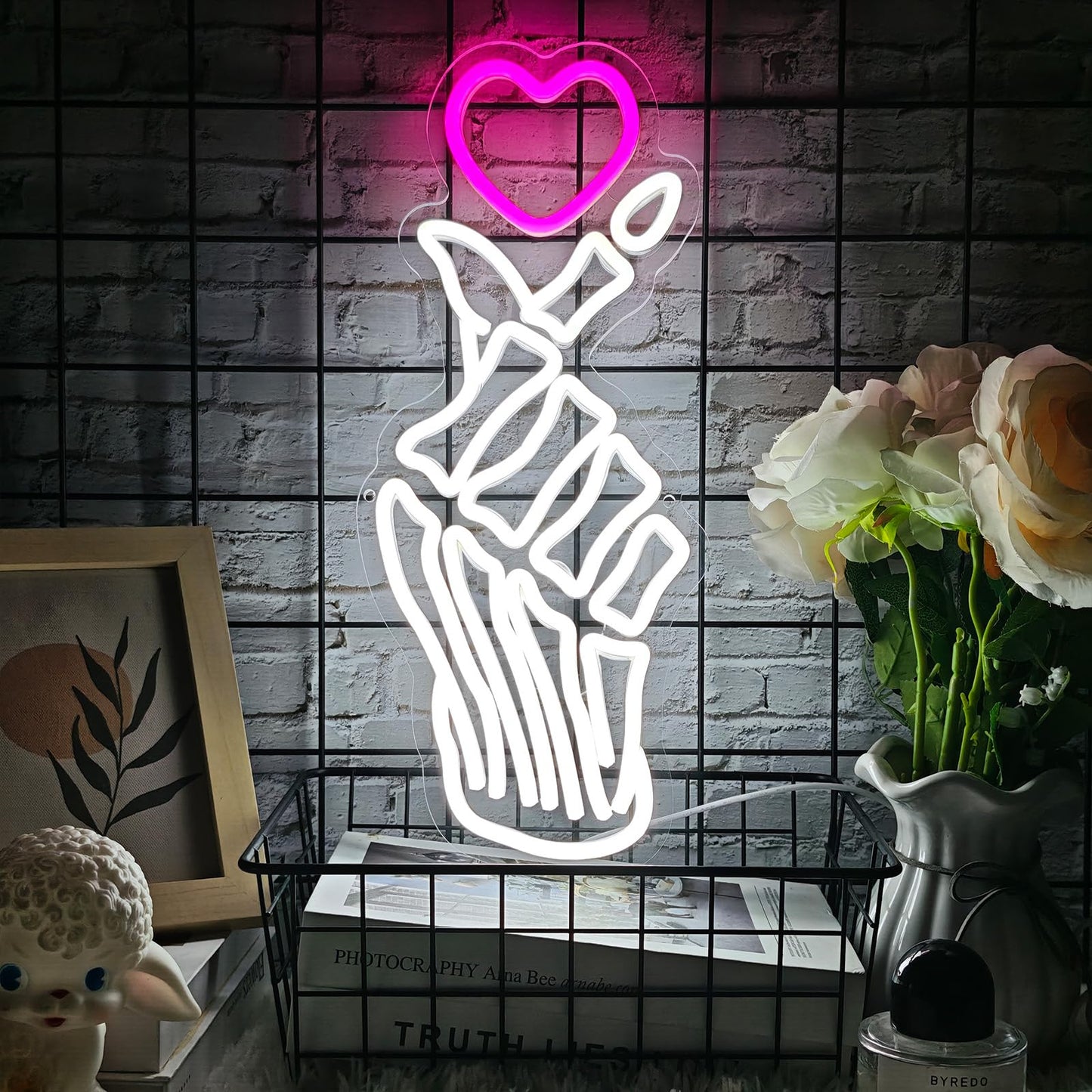 Love Heart Skull Neon Signs, USB Powered Dimmable Led Neon Lights for Home Wall Decor Man Cave Gaming Room Bar Party Birthday Gifts