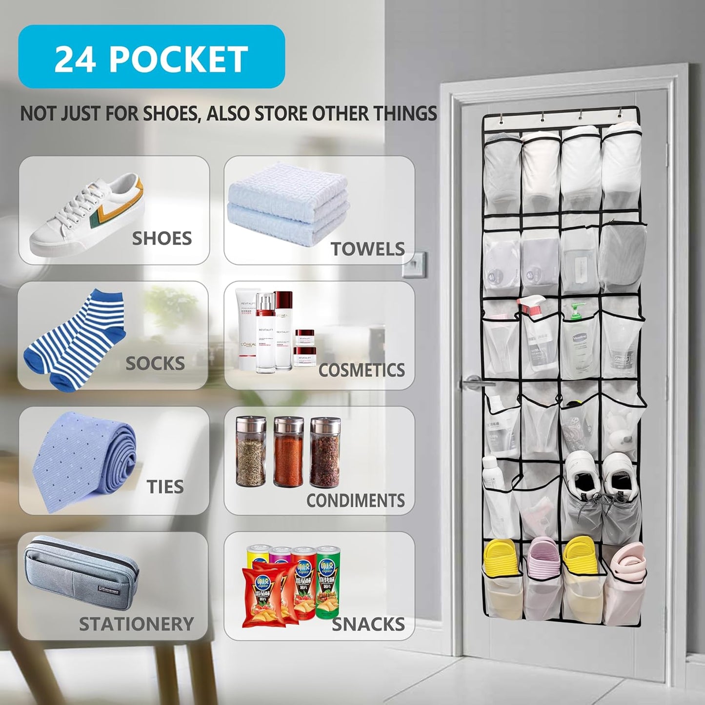 ZKXNBXX 24 ZHXNBXX Over The Door Shoe Organizers with Mesh Pockets Shoe Organizer Storage Hanging SimpleHouseware Shoe