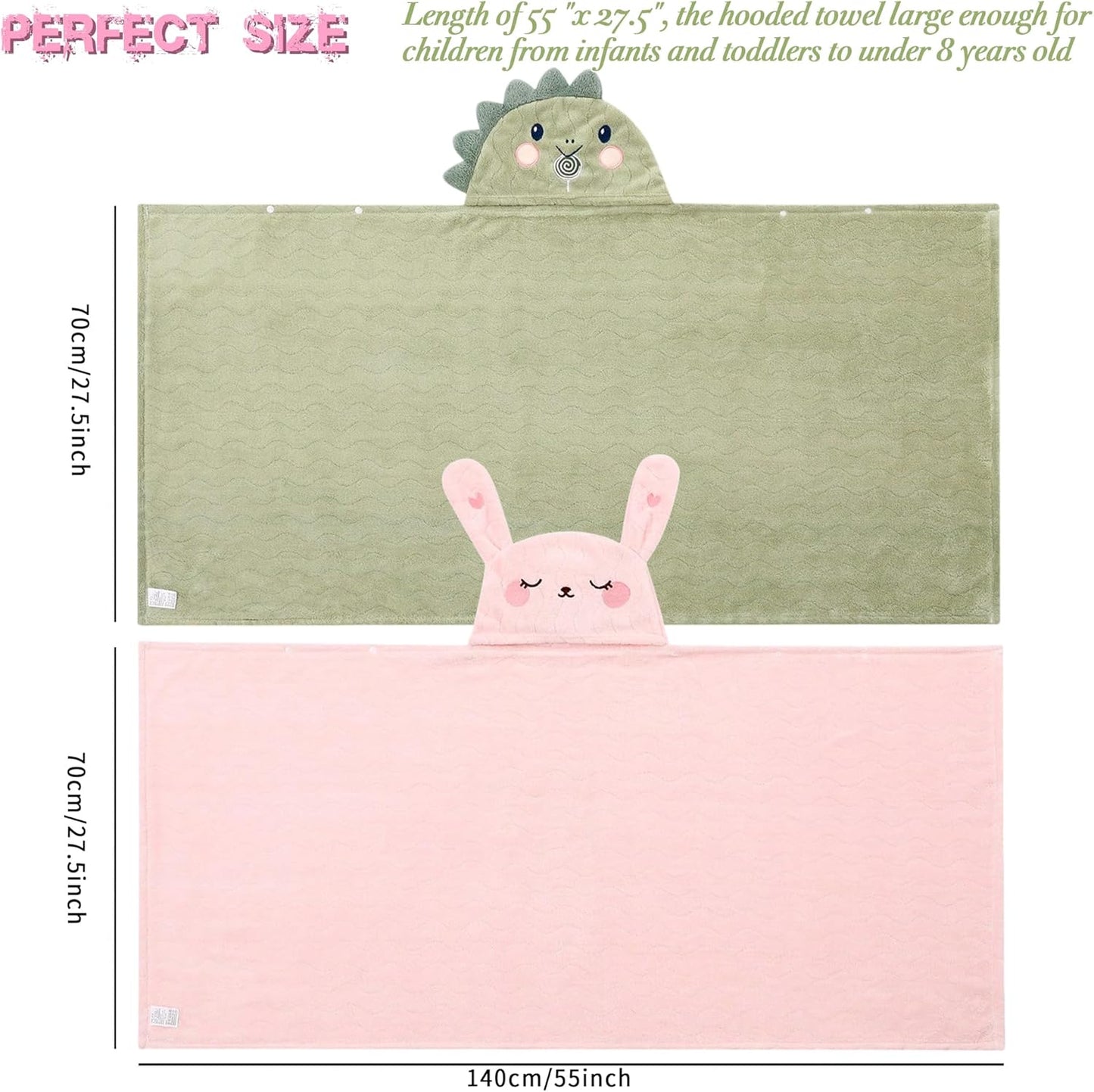 BEFACL 2 Pack 0-10 27.5 55 inch Hooded Towel for Kids, Ultra Soft Coral Fleece Kids Bath Towels, Absorbent Toddler