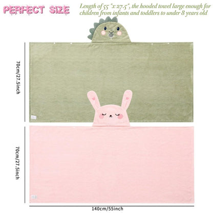 BEFACL Hooded Towel for Kids, 2 Pack Ultra Soft Coral Fleece Kids Bath Towels, Absorbent Toddler Towels with Hood Age 0-10 Years for Infant, Kids - Large 27.5 X 55 inch (Pink Rabbit & Green Dinosaur)