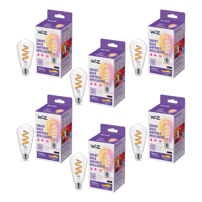 WiZ Clear 60W ST19 Tunable White Filament LED Smart Bulb - Pack of 6 - E26- Indoor - Connects to Your Existing Wi-Fi - Control with Voice or App + Activate with Motion - Matter Compatible