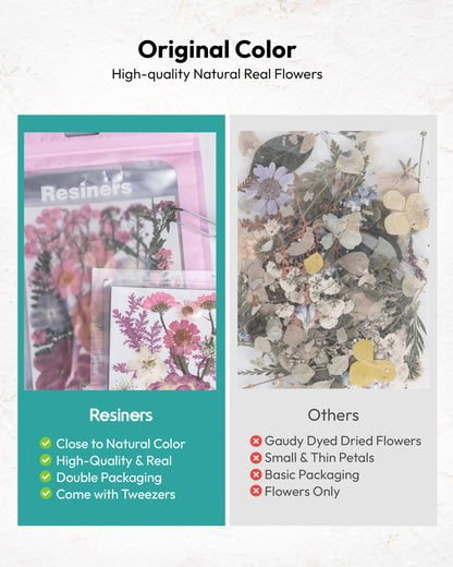 Dried Flowers, Resiners 100Pcs Pressed Flowers for Craft Baby Pink Real Natural Dried Flowers Dry Leaves Kit for DIY Making Crafts Resin Soap Candle Scrapbook Supplies Card Making Jewelry