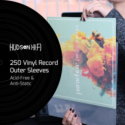 Hudson Hi-Fi Vinyl Record Outer Sleeve Covers - 250 Pack - Premium Crystal Clear Sleeves - Protect Your LP Albums from Scratches, Dirt & Dust - 3 Layers of 30µm Thick No-Acid Exterior Disc Cover