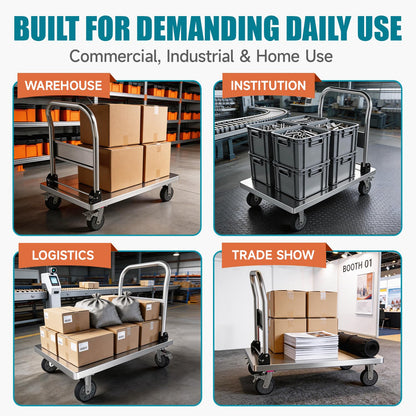 PHEXOD 36" x 24" Heavy Duty Steel Platform Truck, 2200 lb Capacity Folding Flatbed Push Cart with One-Piece Bent Frame, Reinforced Undercarriage, 6" TPR Wheels for Warehouse & Commercial Use