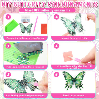 JenPen 12 Pcs Butterfly Diamond Art Kits Diamond Painting Car Ornaments Double Sided Butterfly Painting Keychain Hanging Ornament DIY Crafts Crystal Gem Paint for Adult Beginner Gifts