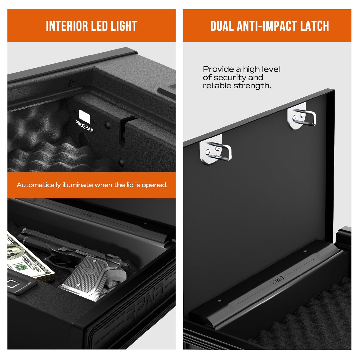 RPNB Gun Safe for Handgun, Pistol Safe with Fingerprint and Digital Keypad, Quick Access Biometric Handgun Safes for Home Nightstand Bedside, Gun Lock Box for 2 Pistols and More
