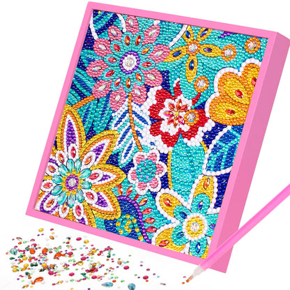 ZUYUSUT Flower Diamond Art Painting Kits for Kids with Wooden Frame Girls Art Crafts Rhinestone Gem by Number Kits Birthday