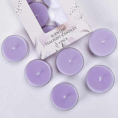 Lavender Scented Tealight Candles, 6 Pcs Natural Soy Tea Lights Candle - 8 Hours Long Burn Time, Extra-Large Smokeless and Clean Burn Tealight Candles for Home Dinner Weddings Party