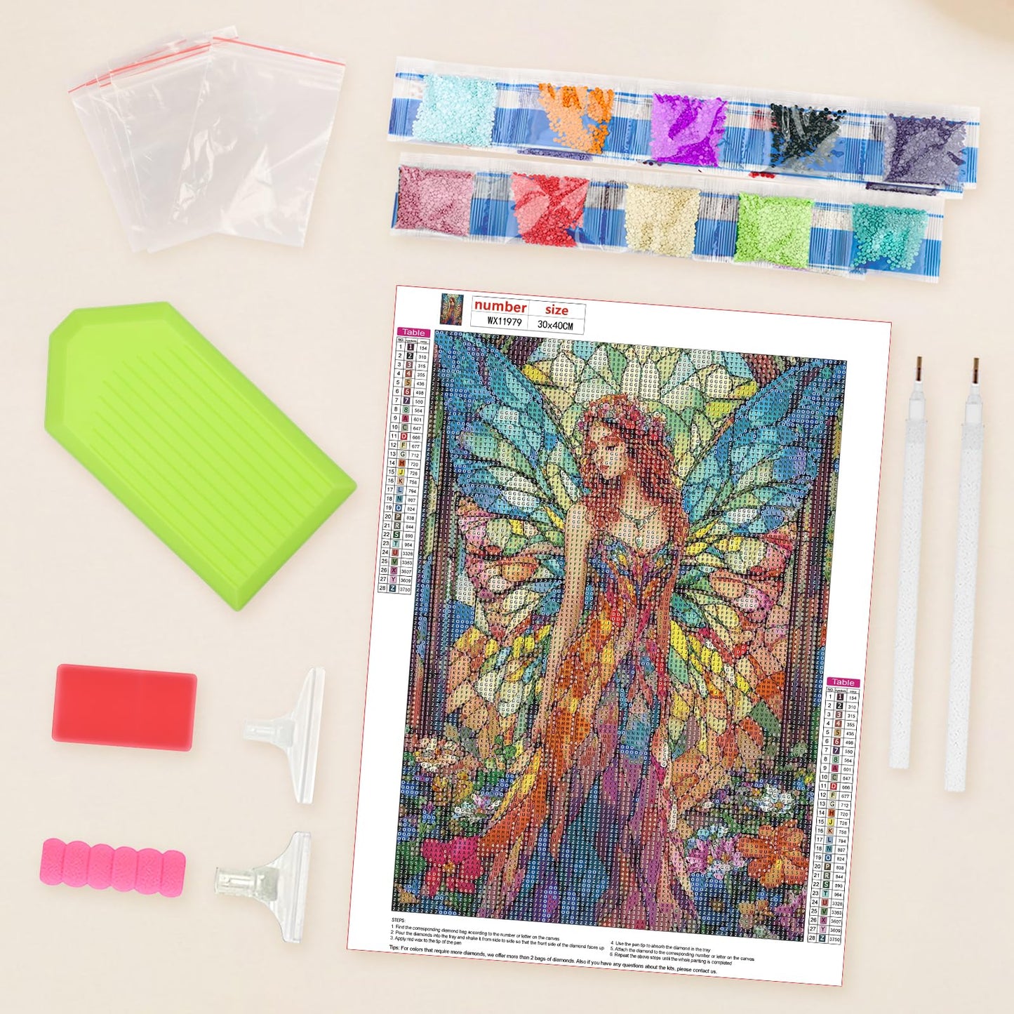 Lxmsja Fairy Stained Glass Diamond Art Kits for Adults, Flowers Diamond Painting Kits for Beginners, 5D DIY Full Drill Gem Art Crafts for Adults, Home Wall Decor 12x16 inch