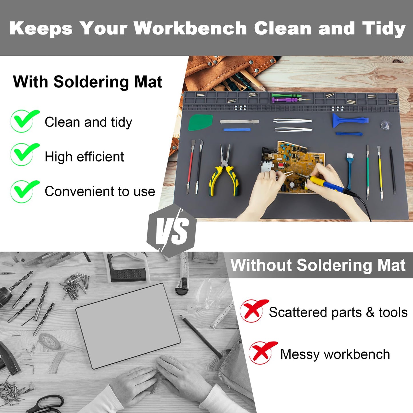 Extra Large Soldering Mat, 27.6''x15.7'' Oversized 932°F Heat Resistant Silicone Workbench Mat, Large Repair Mat for Electronics Phone Laptop Repair, BGA Soldering Gun Iron (Grey)