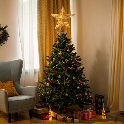 Rattan 3D Star Tree Topper, 12" Rustic Rattan Star with Built-in 10-Bulb String Lights for Christmas Decoration