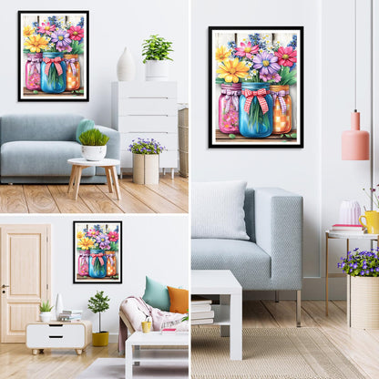 MXJSUA DIY Flowers Diamond Painting Kits for Adults, Floral Jars Diamond Gem Art Painting for Beginners, Diamond Picture with Full Round Drill Dots Craft Set Gift, 12 * 16 Inch