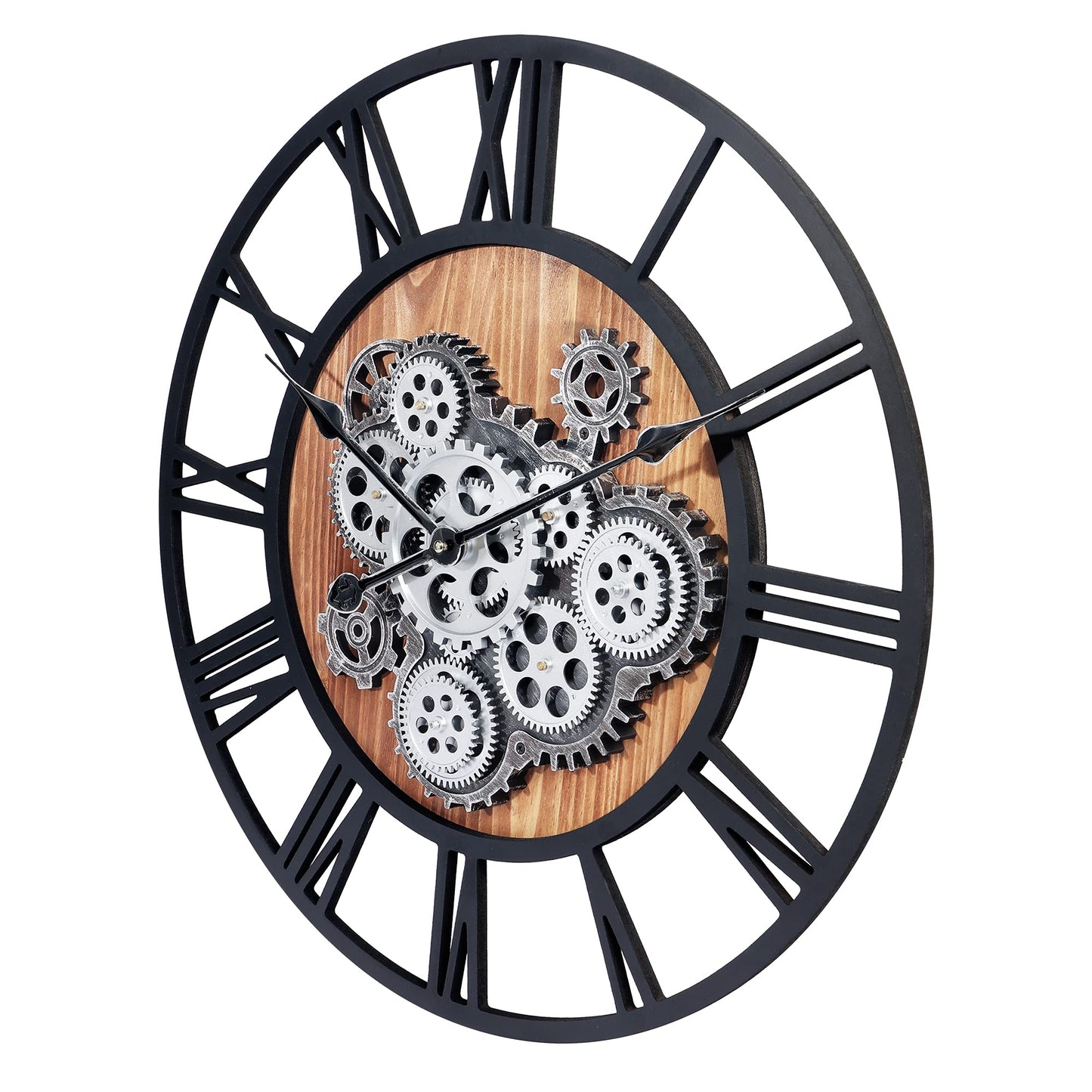 Lafocuse 23 Inch Real Moving Gear Wall Clock, Steampunk Wooden Large Wall Clock for Living Room Decor