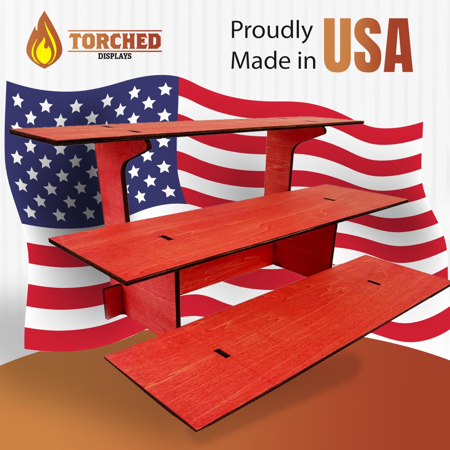 3-Tier Straight Retail Table Display Stand with Shelves for Products | 3 Step Straight Display Rack for Counter Top, Craft Shows, Farmers Market, Trade Shows, Pop ups, Soap Display, Candles (Red)