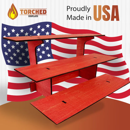 3-Tier Straight Retail Table Display Stand with Shelves for Products | 3 Step Straight Display Rack for Counter Top, Craft Shows, Farmers Market, Trade Shows, Pop ups, Soap Display, Candles (Red)