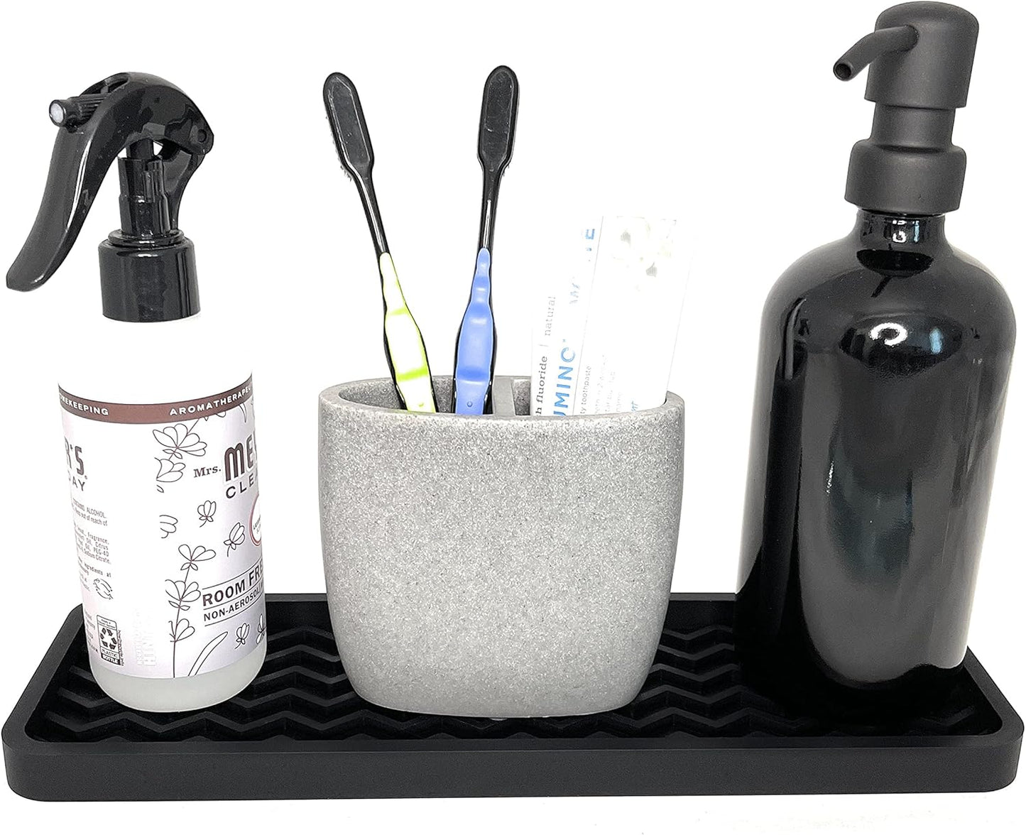 Happitasa Silicone Kitchen Sink Organizer Tray, Sponge Holder and Countertop Protector in Black, 12" x 4"
