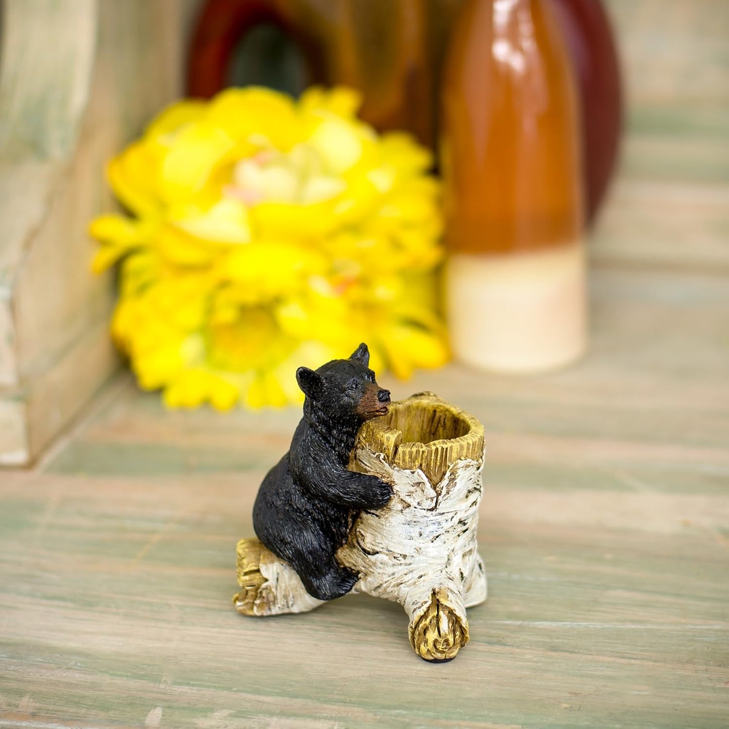 Bear Toothpick Holder - 4 x 3 x 4 Inch Resin Crafted Tabletop Figurine