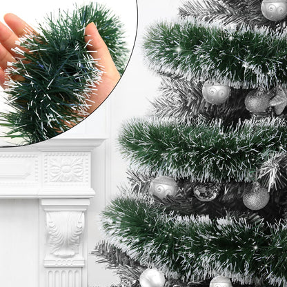 50FT Green Christmas Tinsel Garland Decorations to Christmas Tree, Thick and Thin Metallic Streamers Foil Tinsel Twist Garland Decor for Home Indoor Outdoor Party Supplies