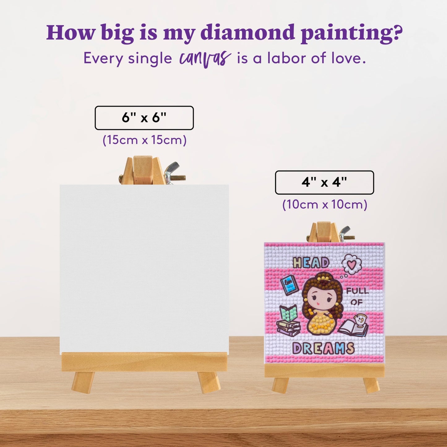 DIAMOND ART CLUB Mini Easels – Head Full of Dreams, Diamond Painting Kit, Fun DIY Crafts for Adults, Diamond Art Canvas for Beginners, 3.9" x 3.9"
