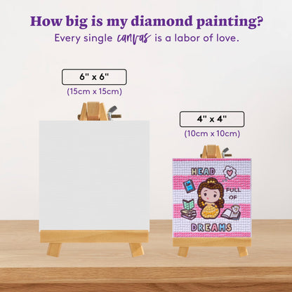 DIAMOND ART CLUB Mini Easels – Head Full of Dreams, Diamond Painting Kit, Fun DIY Crafts for Adults, Diamond Art Canvas for Beginners, 3.9" x 3.9"