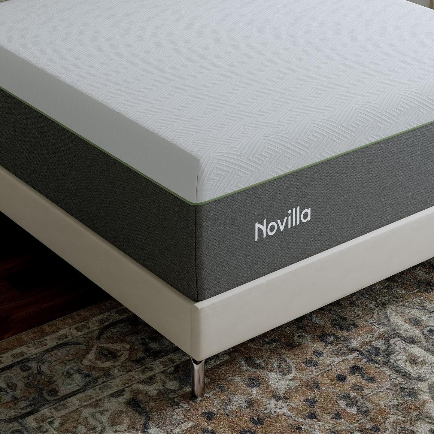 Novilla Bliss Twin XL Mattress - 10 Inch Green Tea Memory Foam for Refreshing Sleep | Cool-Touch Cover & Pain Relief