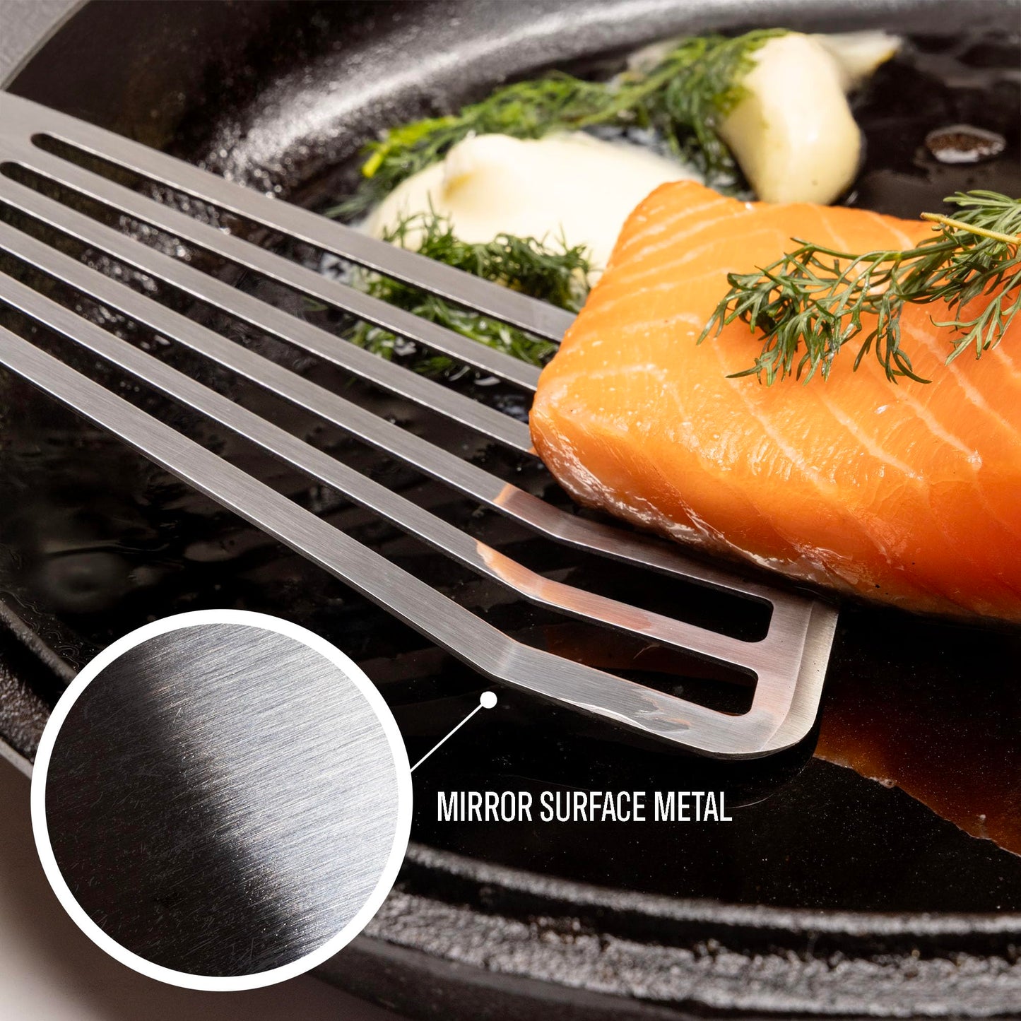 Professional Fish Spatula Stainless Steel Set - 1 Large + 1 Small stainless steel spatula - mirror polished spatulas with heat resistant ergonomic handles - fish turner for Flipping, Frying & Grilling
