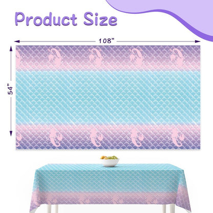 Lknnxs 3 Pack Mermaid Birthday Tablecloth, 54" x 108" Plastic Under The Sea Theme Disposable Table Covers for Girls, Party Decorations for Pool, Ocean Inspired Theme Party Supplies