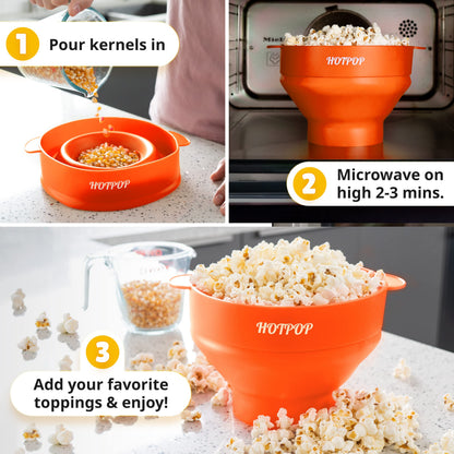 The Orginal HotPop Silicone Popcorn Maker - Microwave Popcorn Popper with Handles - Collapsible Bowl, Heat-Resistant, Easy to Clean, Ideal for Family Movie Nights, 15-Cup Capacity - Red