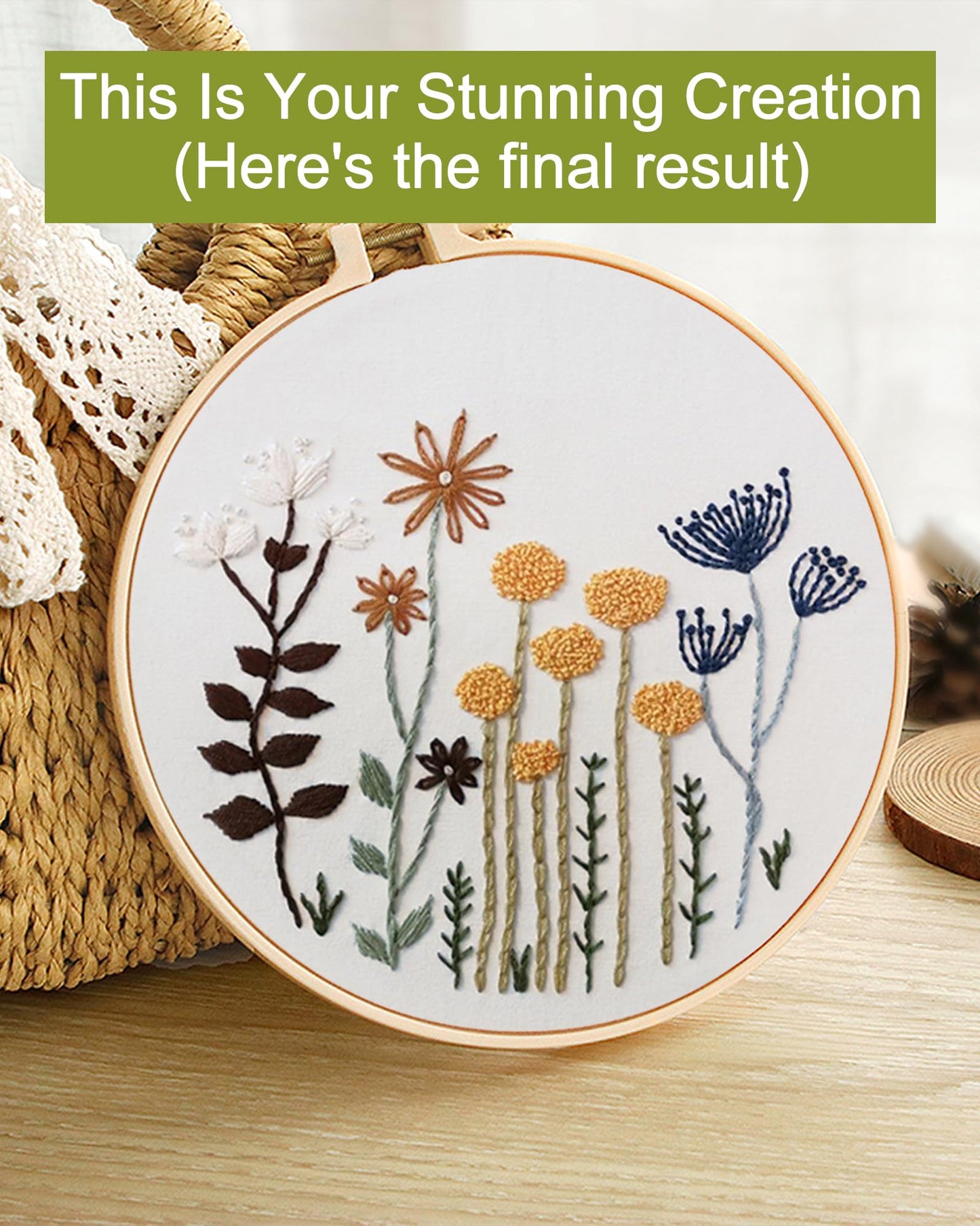 Santune 3 Sets Embroidery Kit,Cross Stitch Kits for Beginners,Needlepoint Kits for Adults with Easy Floral Pattern Hand Crafts,Hoop,Needle,Mothers Day Gifts